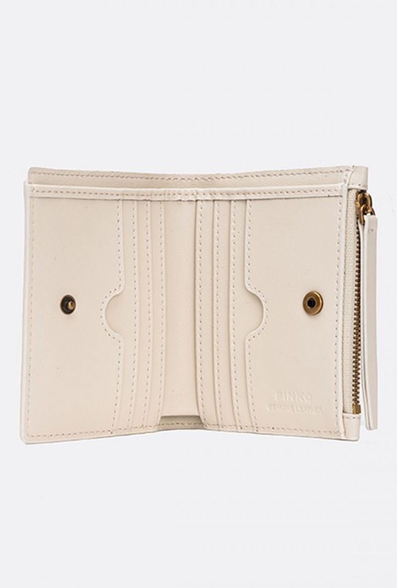 Pinko Mini Leather Wallet WHITE+WHITE-ANTIQUE GOLD | SN-PKO34269