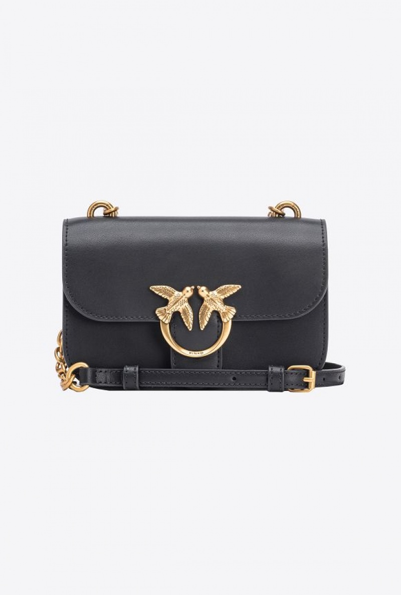 Pinko Mini Love Bag Bell In Leather BLACK-ANTIQUE GOLD | SN-PKO32684