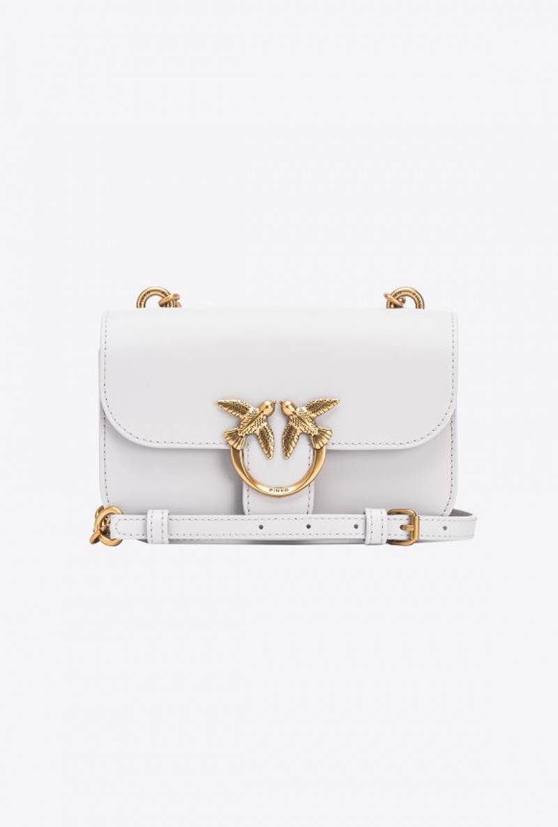 Pinko Mini Love Bag Bell In Leather PENGUIN GREY-ANTIQUE GOLD | SN-PKO32464