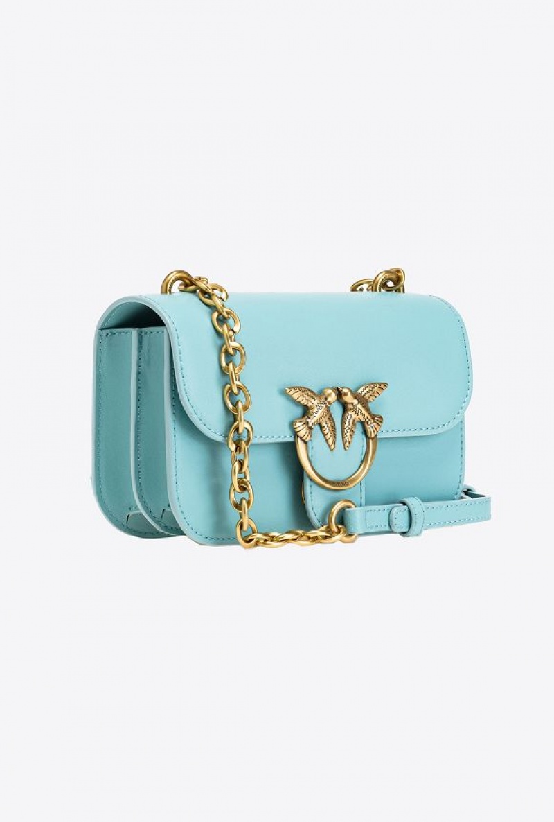 Pinko Mini Love Bag Bell In Leather SEA BLUE-ANTIQUE GOLD | SN-PKO32668