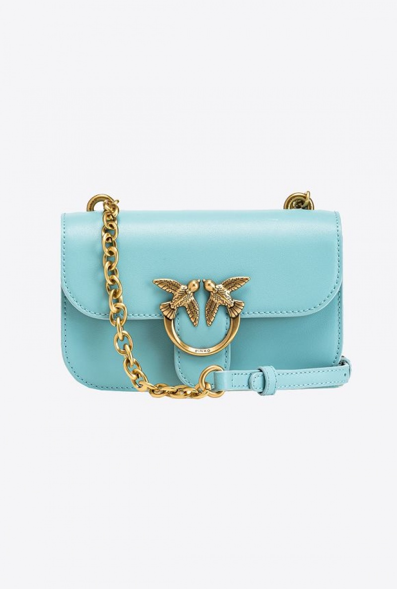 Pinko Mini Love Bag Bell In Leather SEA BLUE-ANTIQUE GOLD | SN-PKO32376