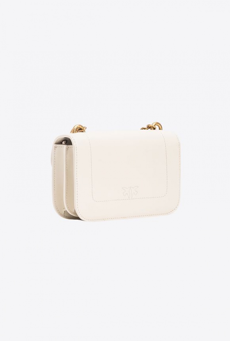 Pinko Mini Love Bag Bell With Metal Eyelets WHITE+WHITE-ANTIQUE GOLD | SN-PKO32547