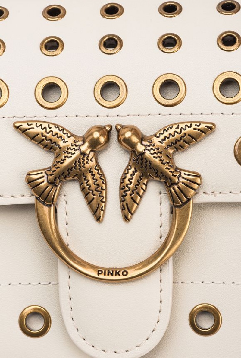 Pinko Mini Love Bag Bell With Metal Eyelets WHITE+WHITE-ANTIQUE GOLD | SN-PKO32757