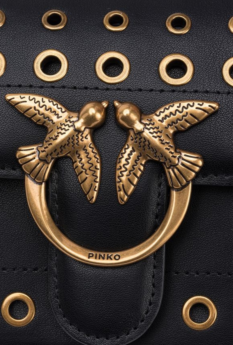 Pinko Mini Love Bag Bell With Metal Eyelets BLACK-ANTIQUE GOLD | SN-PKO32758