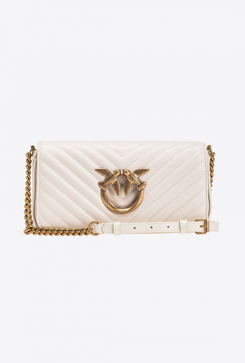 Pinko Mini Love Bag Click Baguette Chevron WHITE+WHITE-ANTIQUE GOLD | SN-PKO32578