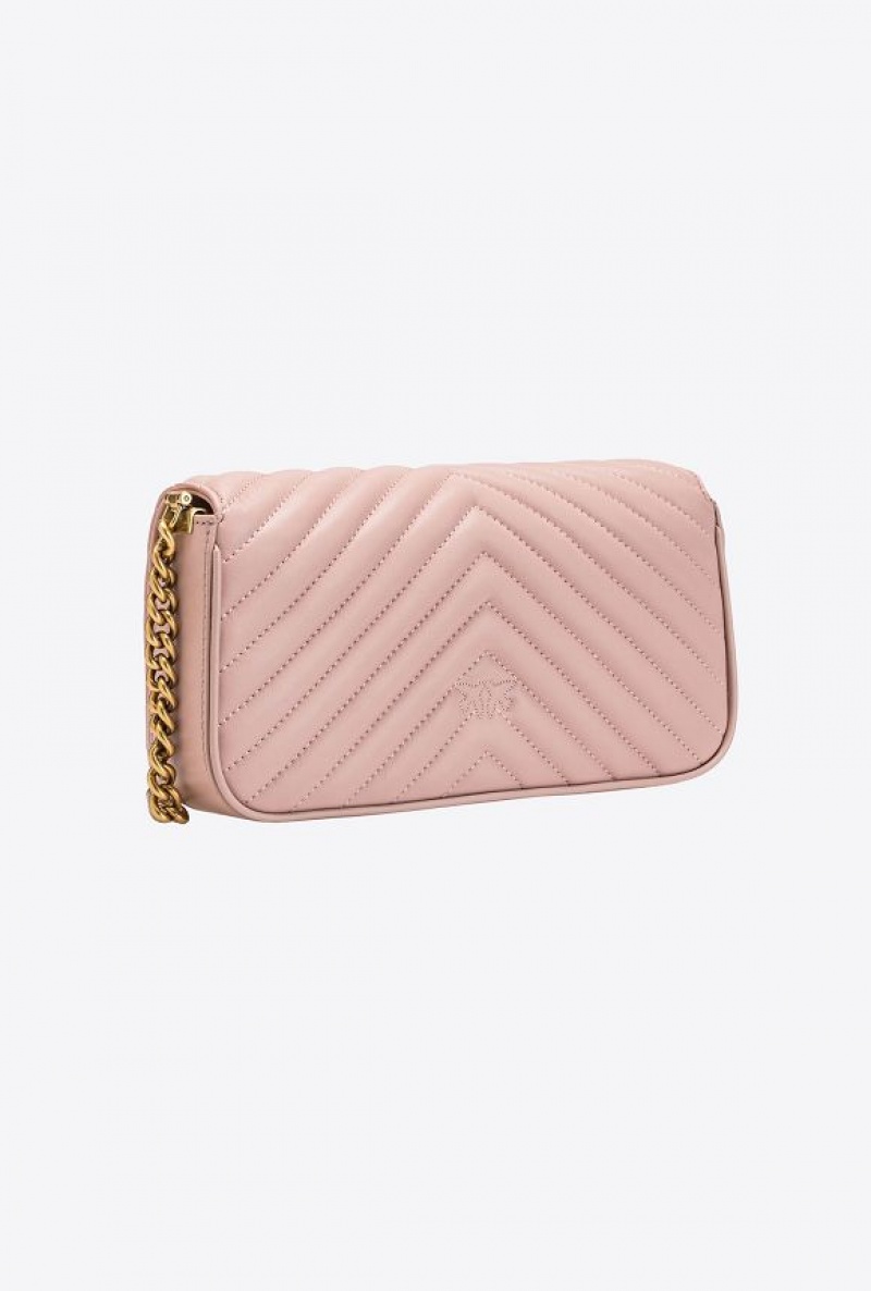 Pinko Mini Love Bag Click Baguette Chevron PINK/DUSTY PINK-ANTIQUE GOLD | SN-PKO32583