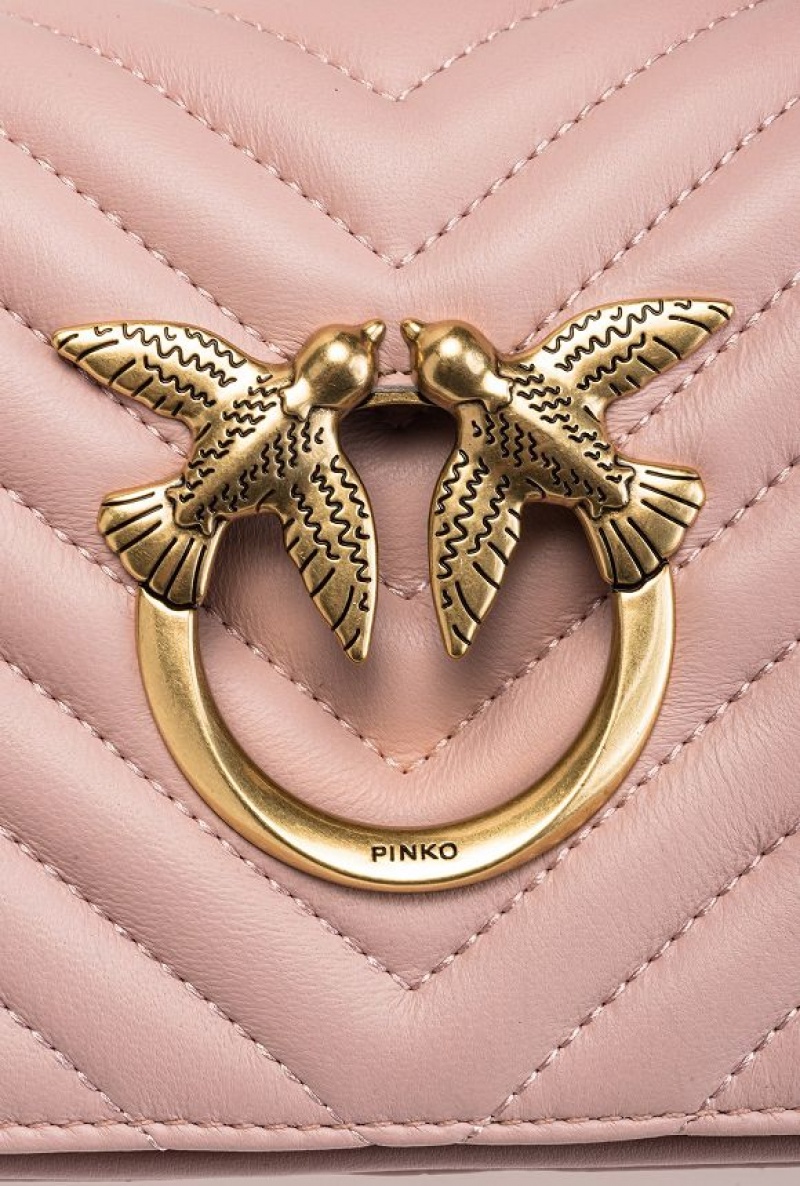 Pinko Mini Love Bag Click Baguette Chevron PINK/DUSTY PINK-ANTIQUE GOLD | SN-PKO32583