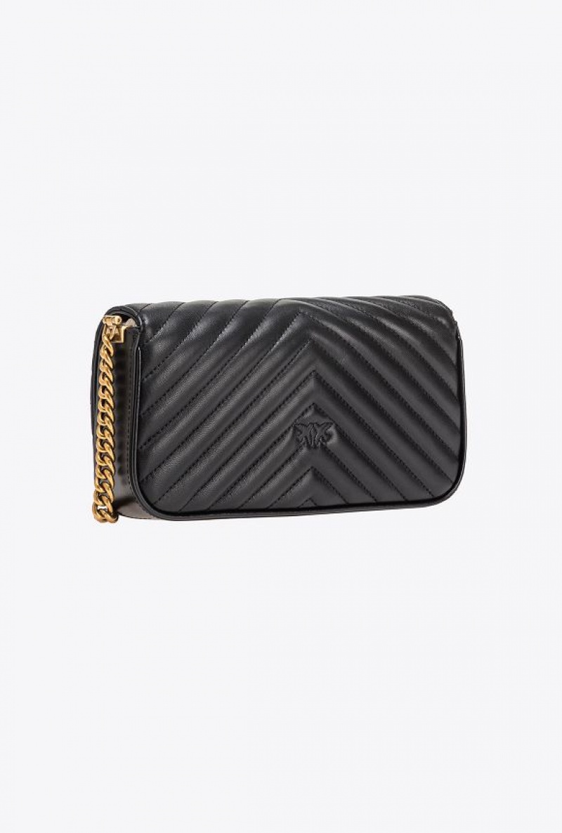 Pinko Mini Love Bag Click Baguette Chevron BLACK-ANTIQUE GOLD | SN-PKO32584