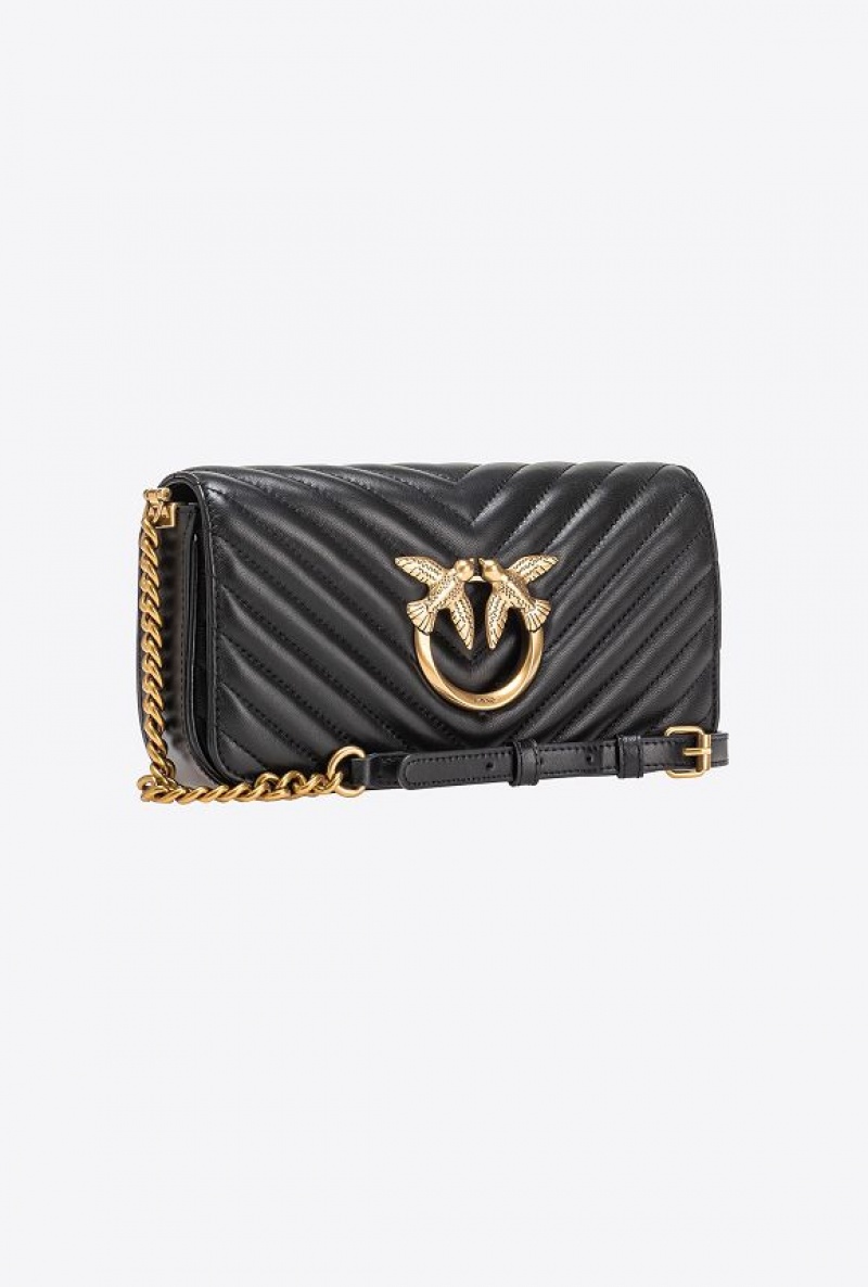 Pinko Mini Love Bag Click Baguette Chevron BLACK-ANTIQUE GOLD | SN-PKO32584