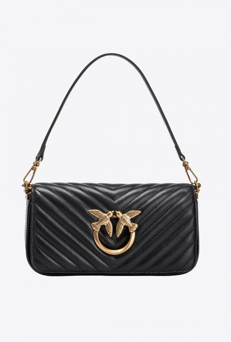 Pinko Mini Love Bag Click Baguette Chevron BLACK-ANTIQUE GOLD | SN-PKO32584