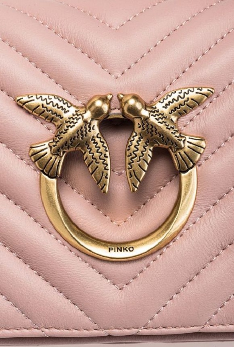 Pinko Mini Love Bag Click Baguette Chevron PINK/DUSTY PINK-ANTIQUE GOLD | SN-PKO32690