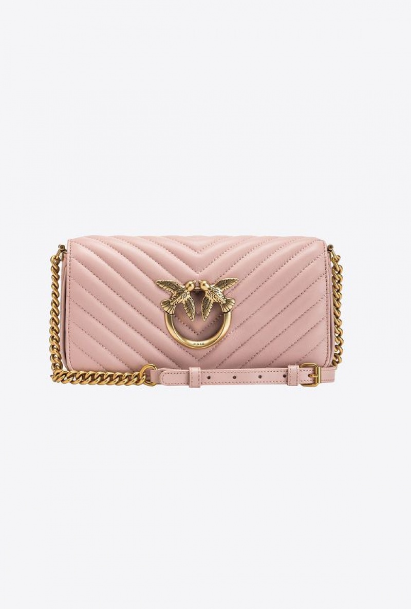 Pinko Mini Love Bag Click Baguette Chevron PINK/DUSTY PINK-ANTIQUE GOLD | SN-PKO32690