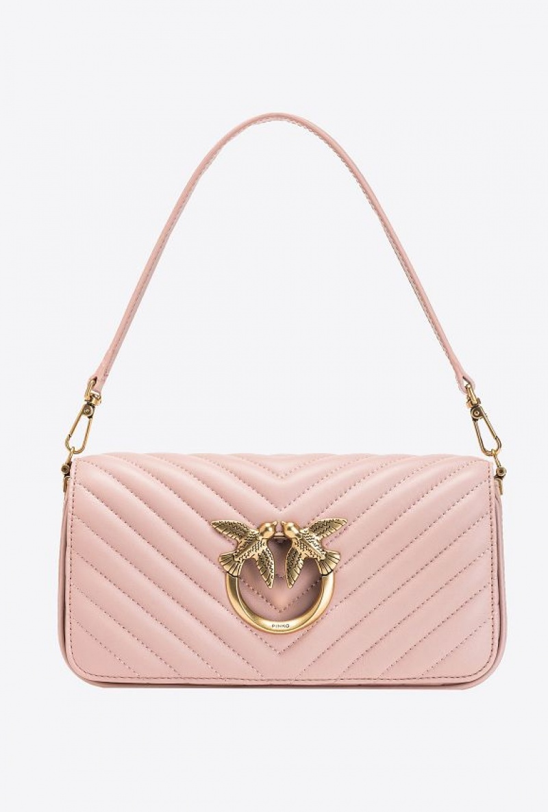 Pinko Mini Love Bag Click Baguette Chevron PINK/DUSTY PINK-ANTIQUE GOLD | SN-PKO32368