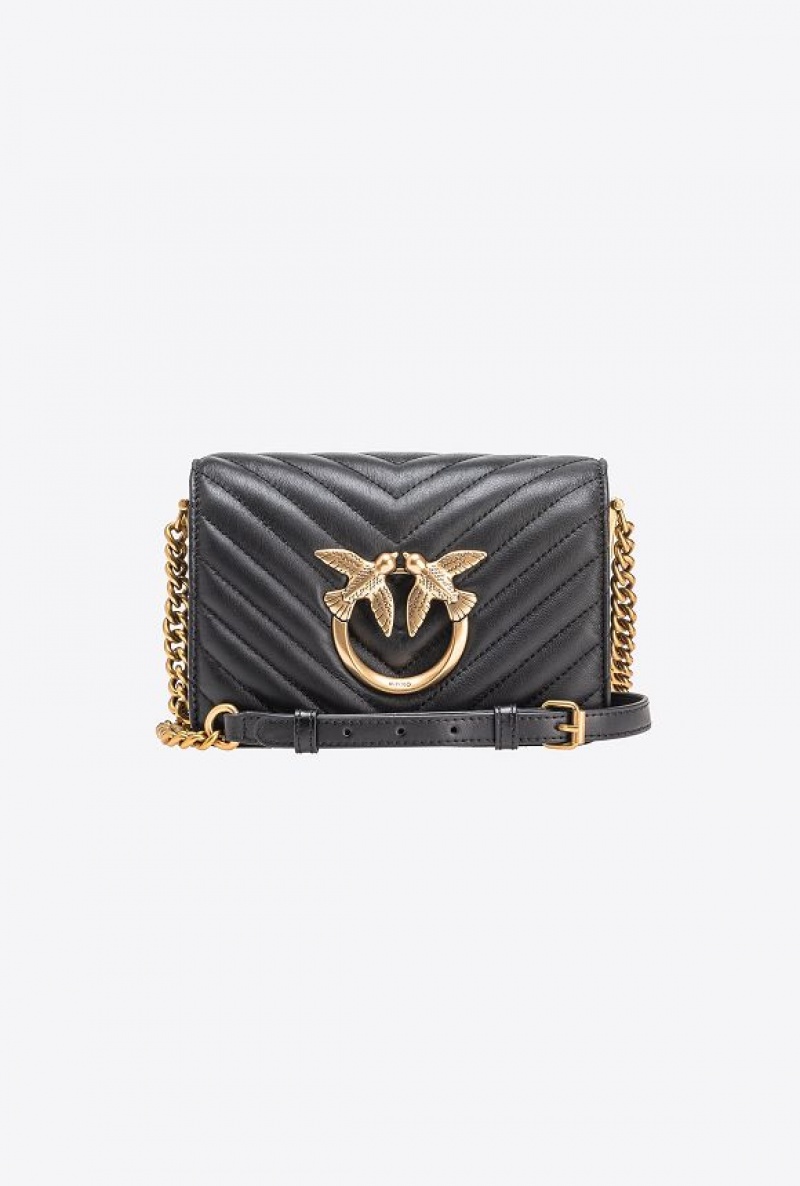 Pinko Mini Love Bag Click Chevron BLACK-ANTIQUE GOLD | SN-PKO32510