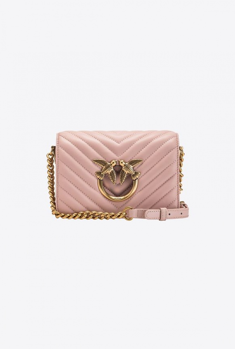 Pinko Mini Love Bag Click Chevron PINK/DUSTY PINK-ANTIQUE GOLD | SN-PKO32736