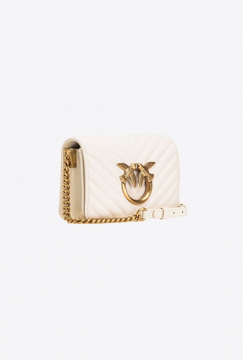 Pinko Mini Love Bag Click Chevron WHITE+WHITE-ANTIQUE GOLD | SN-PKO32509