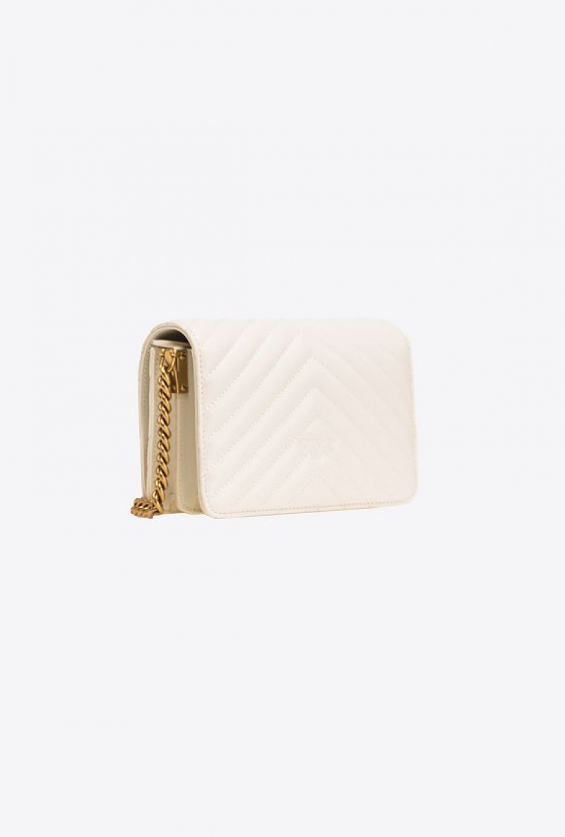 Pinko Mini Love Bag Click Chevron WHITE+WHITE-ANTIQUE GOLD | SN-PKO32737