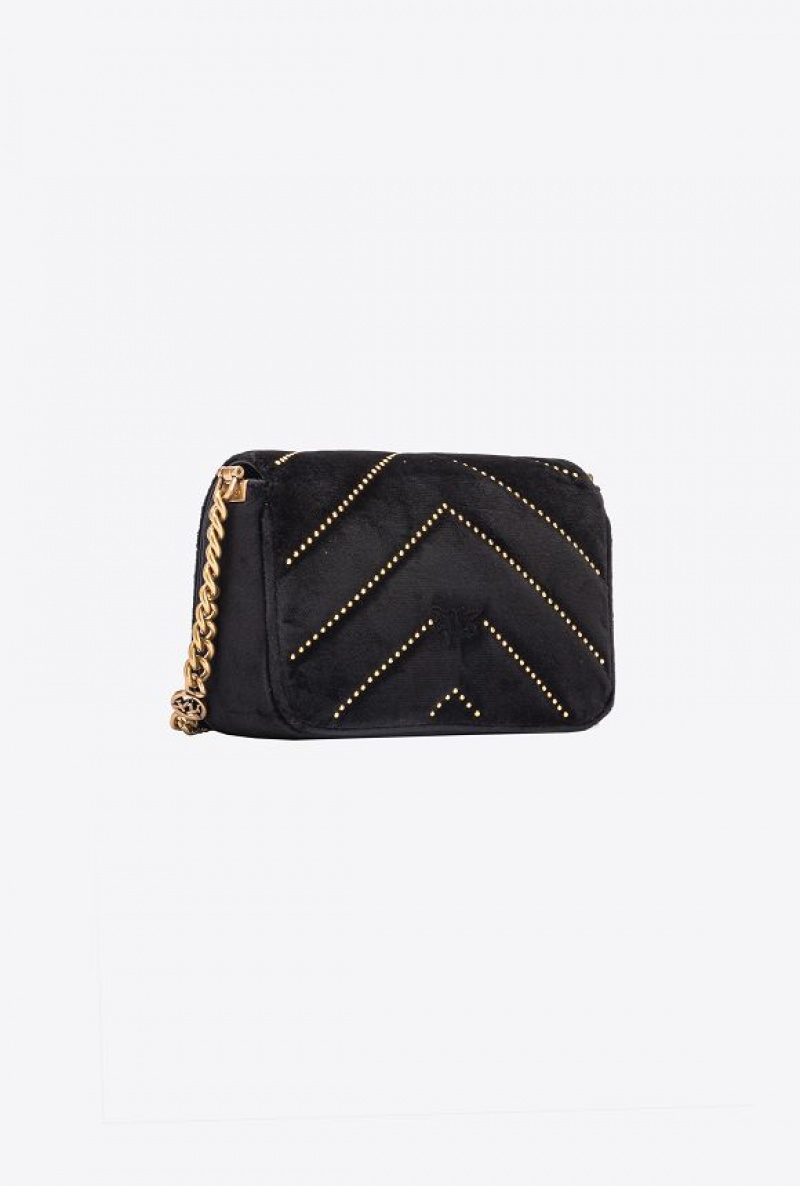 Pinko Mini Love Bag Click In Velvet With Studs BLACK-ANTIQUE GOLD | SN-PKO32545