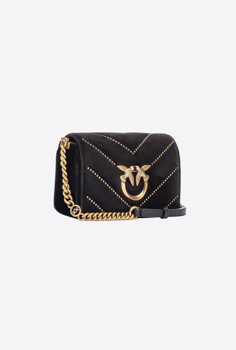 Pinko Mini Love Bag Click In Velvet With Studs BLACK-ANTIQUE GOLD | SN-PKO32545