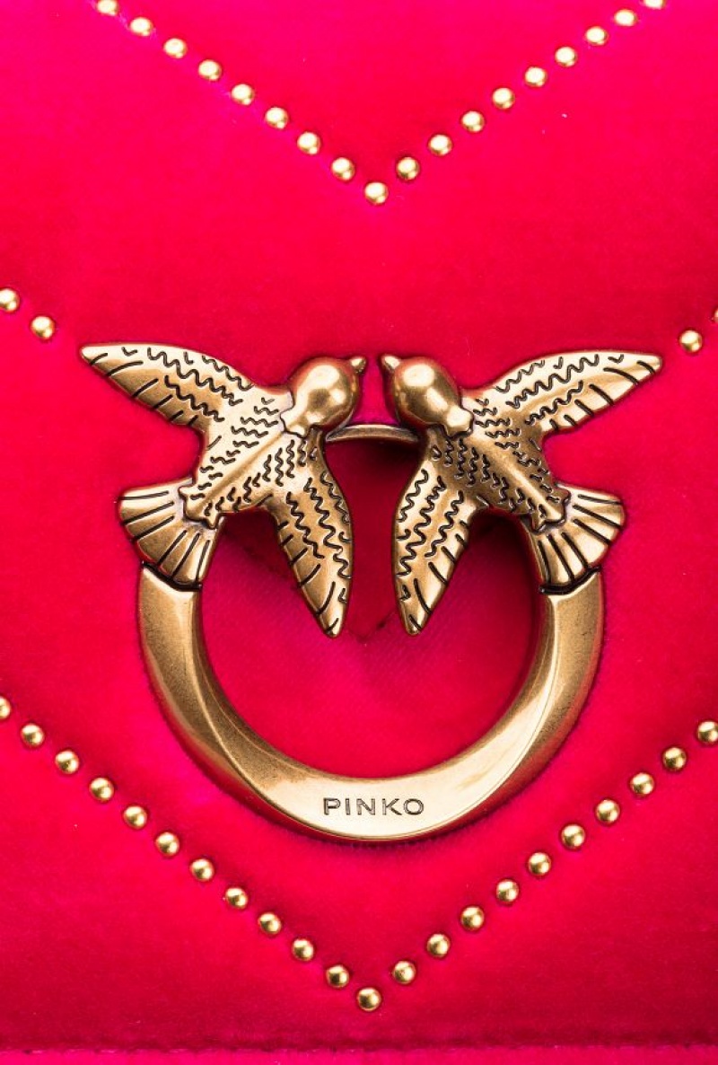 Pinko Mini Love Bag Click In Velvet With Studs CHERRY-ANTIQUE GOLD | SN-PKO32768