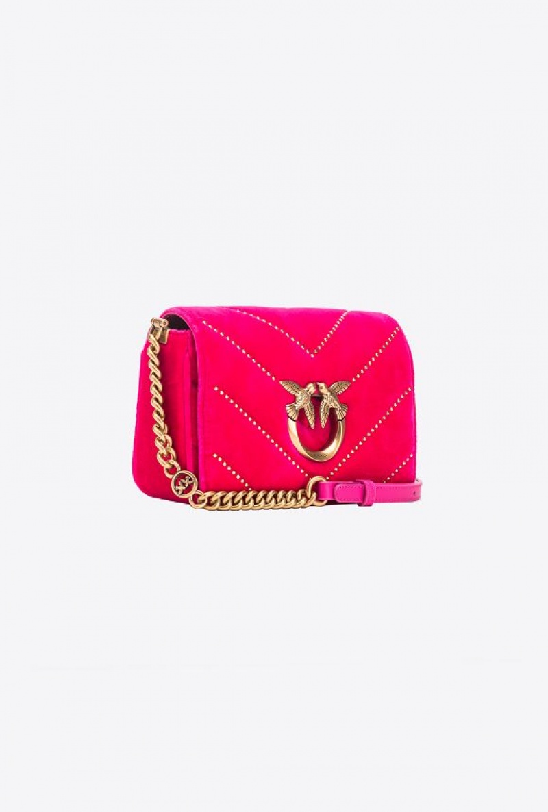 Pinko Mini Love Bag Click In Velvet With Studs CHERRY-ANTIQUE GOLD | SN-PKO32825