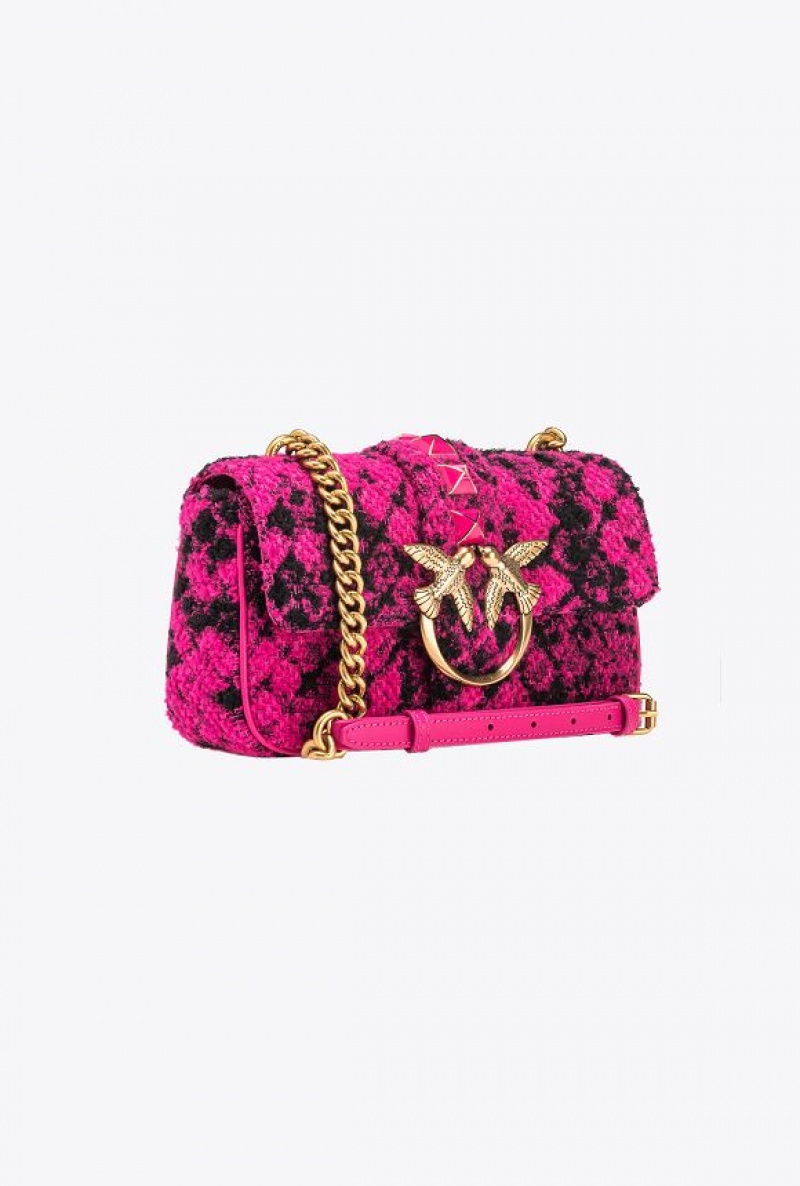 Pinko Mini Love Bag One In Snake Jacquard FUSCHIA/BLACK-ANTIQUE GOLD | SN-PKO32562