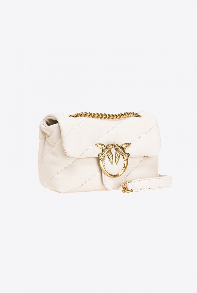 Pinko Mini Love Bag Puff Maxi Quilt WHITE+WHITE-ANTIQUE GOLD | SN-PKO32491