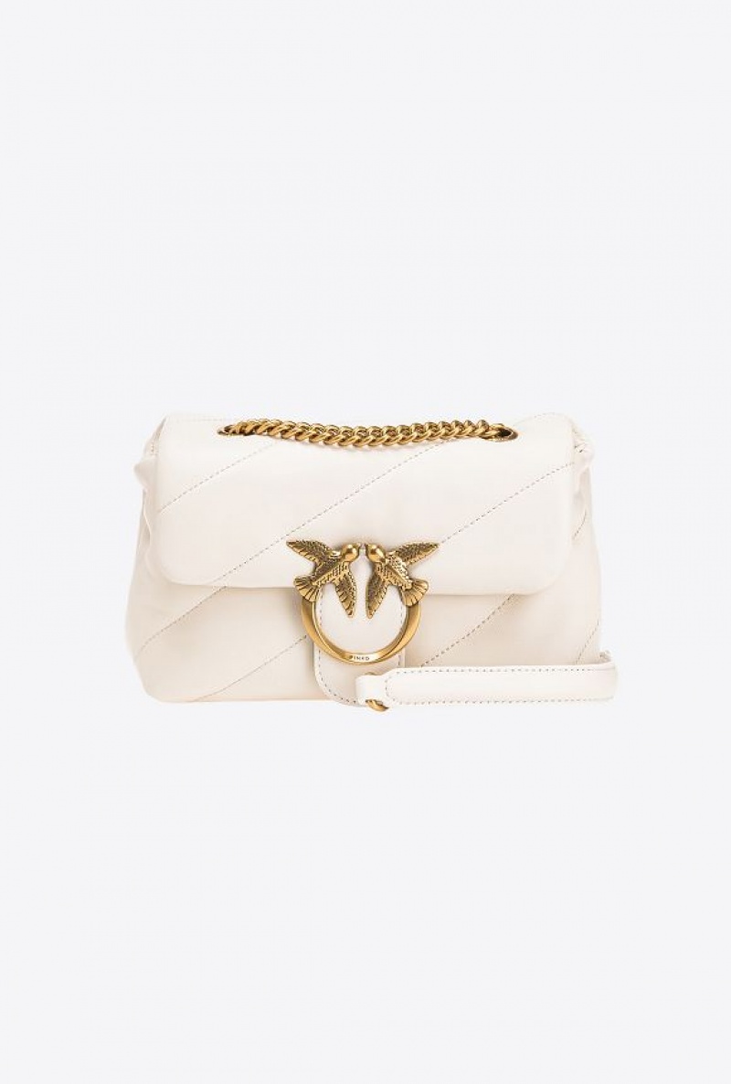 Pinko Mini Love Bag Puff Maxi Quilt WHITE+WHITE-ANTIQUE GOLD | SN-PKO32491