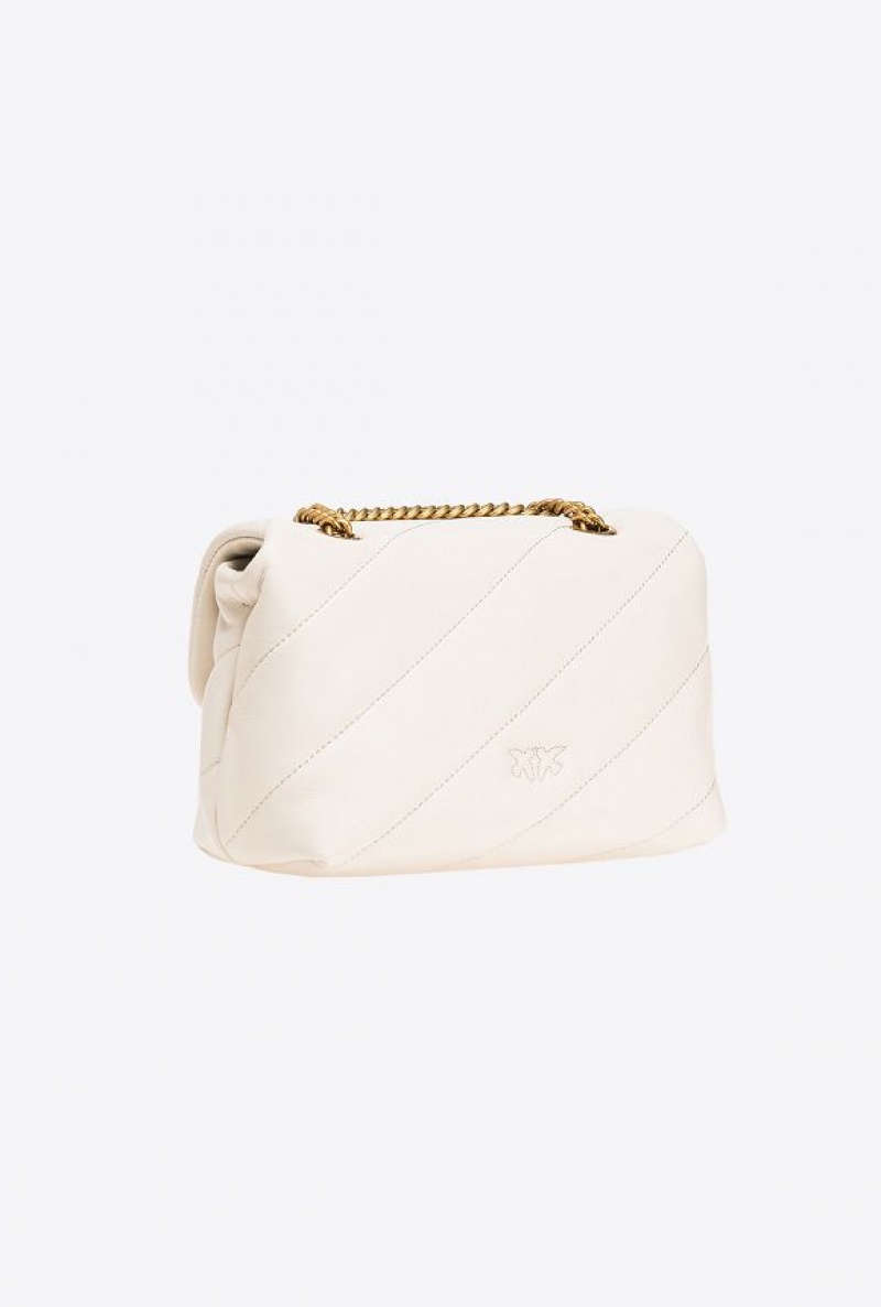 Pinko Mini Love Bag Puff Maxi Quilt WHITE+WHITE-ANTIQUE GOLD | SN-PKO32618