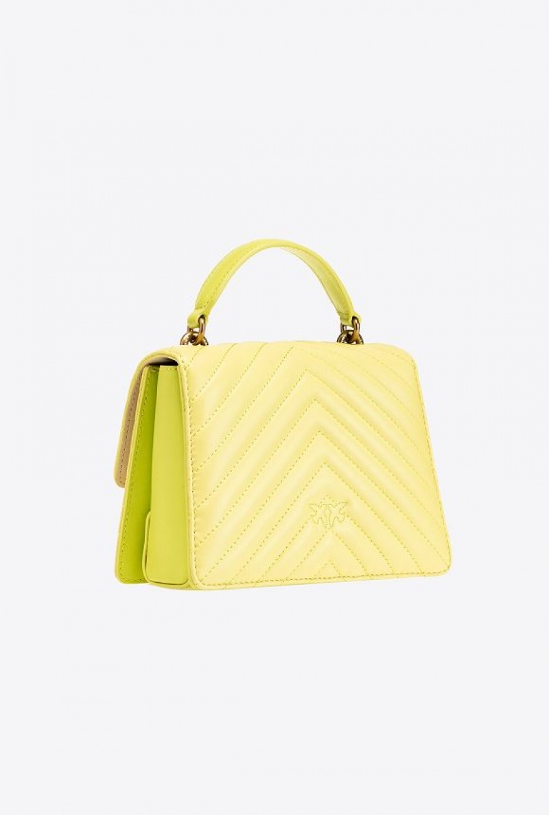 Pinko Mini Love Bag Top Handle Light Chevron CITRON YELLOW-ANTIQUE GOLD | SN-PKO32470