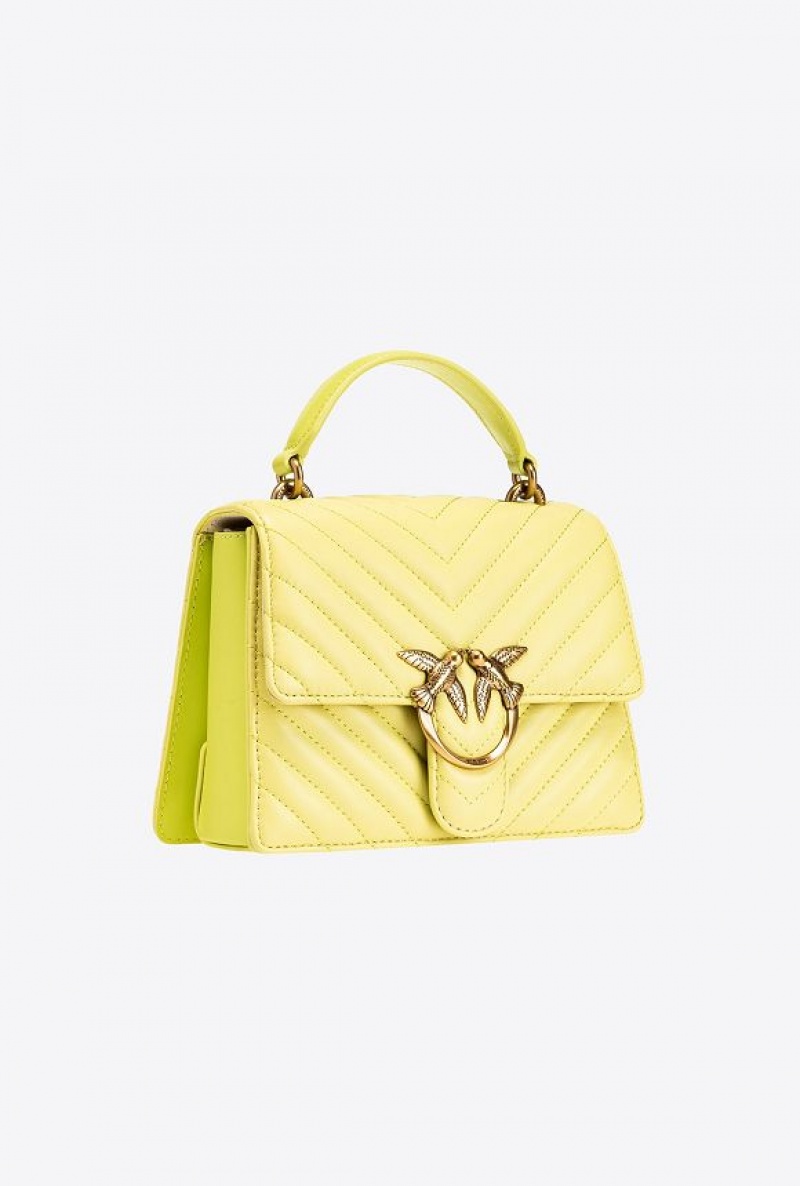 Pinko Mini Love Bag Top Handle Light Chevron CITRON YELLOW-ANTIQUE GOLD | SN-PKO32470