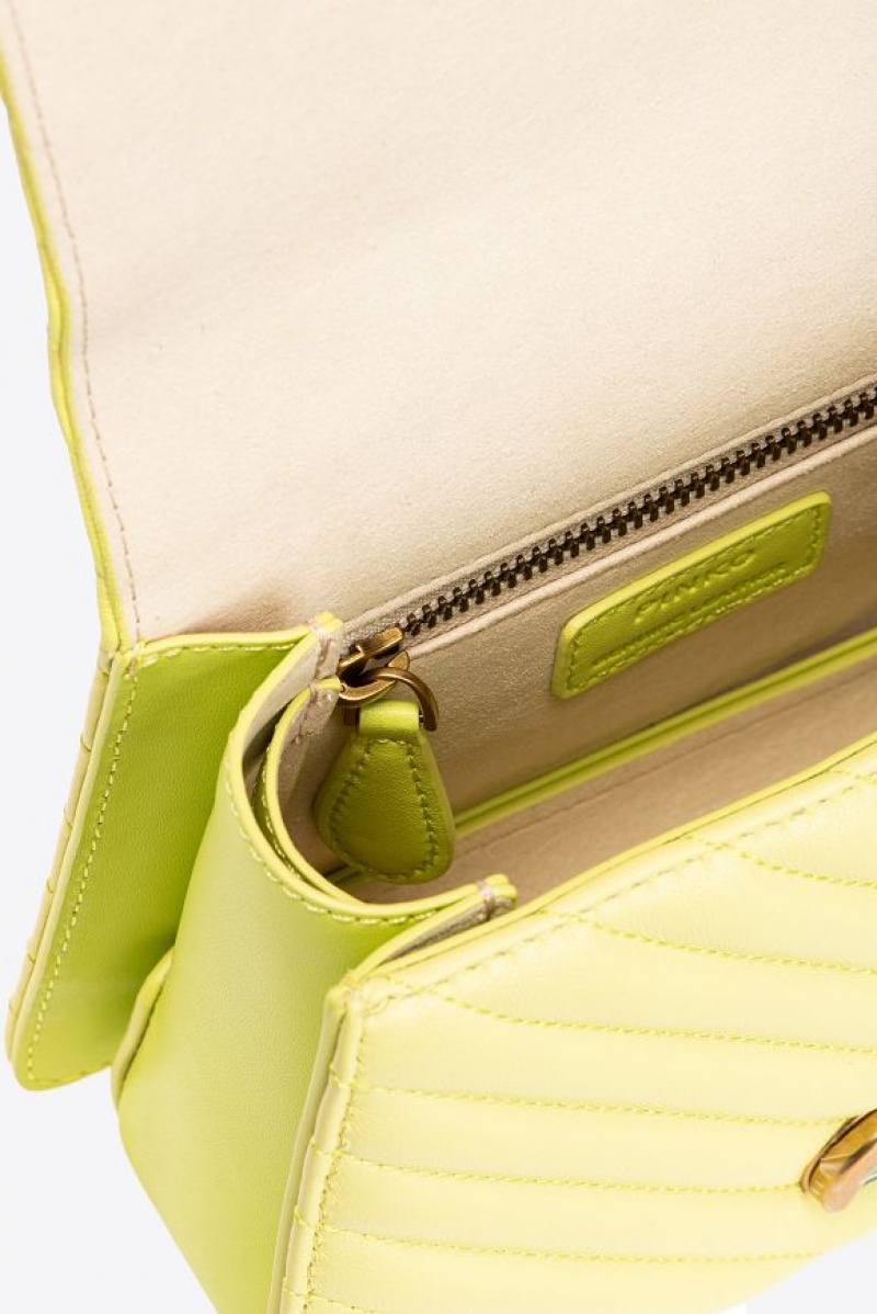 Pinko Mini Love Bag Top Handle Light Chevron CITRON YELLOW-ANTIQUE GOLD | SN-PKO32470