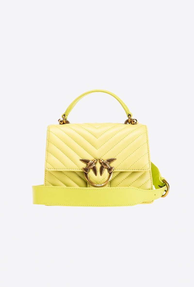 Pinko Mini Love Bag Top Handle Light Chevron CITRON YELLOW-ANTIQUE GOLD | SN-PKO32470