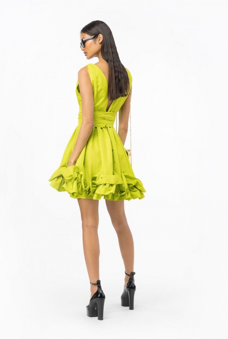 Pinko Mini Taffeta Dress LIME YELLOW | SN-PKO33055