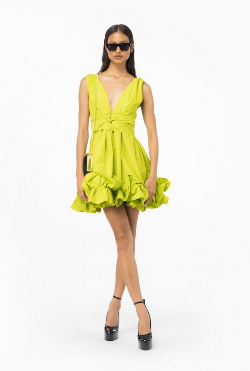 Pinko Mini Taffeta Dress LIME YELLOW | SN-PKO33055