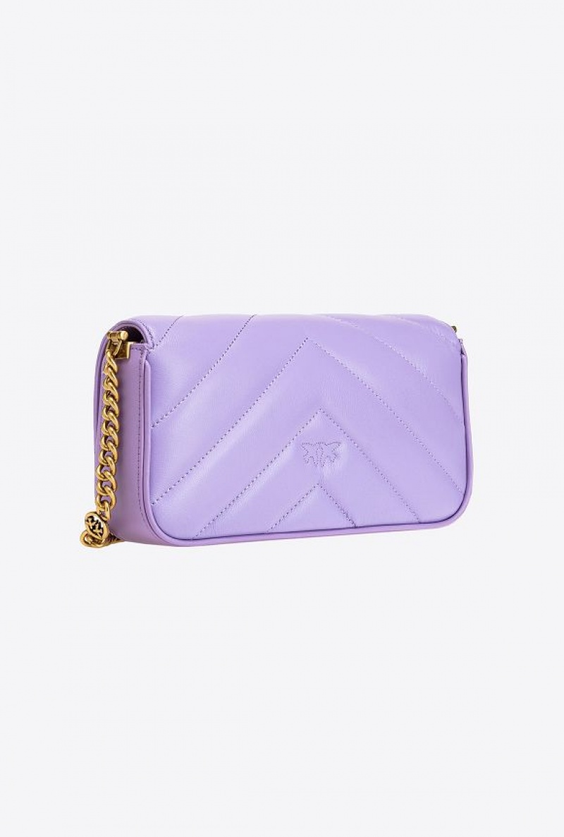 Pinko Mini Love Bag Click Baguette Big Chevron PURPLE TULIP-ANTIQUE GOLD | SN-PKO32747