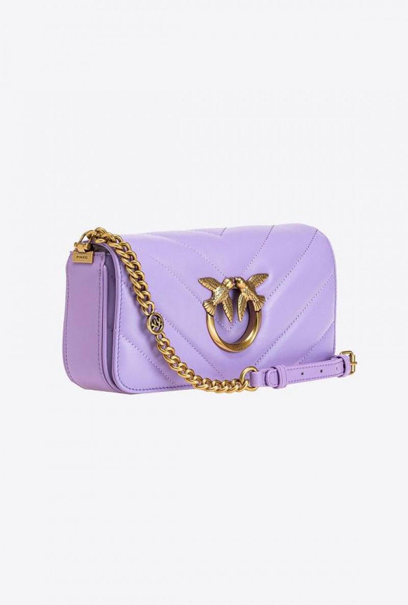 Pinko Mini Love Bag Click Baguette Big Chevron PURPLE TULIP-ANTIQUE GOLD | SN-PKO32747