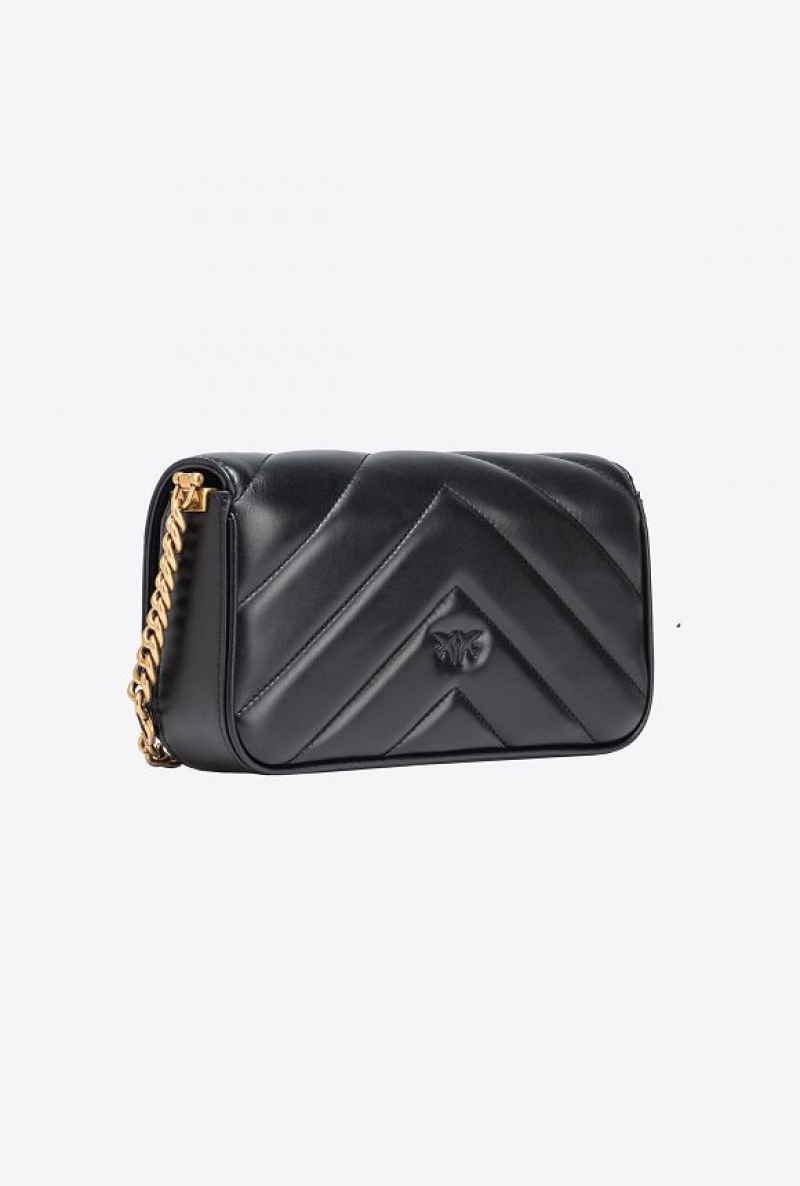 Pinko Mini Love Bag Click Baguette Big Chevron BLACK-ANTIQUE GOLD | SN-PKO32783