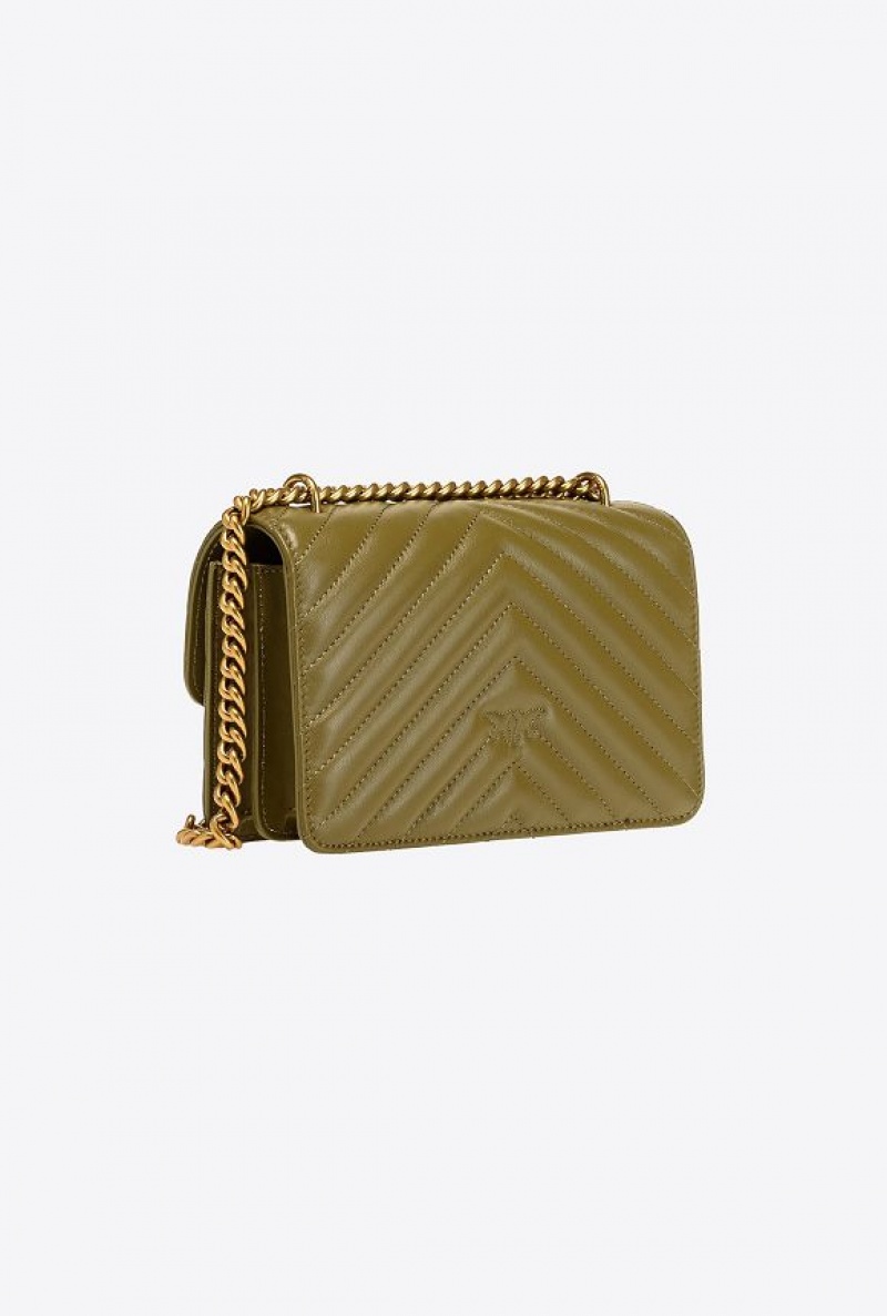 Pinko Mini Love Bag One Chevron Jewel FIR GREEN-ANTIQUE GOLD | SN-PKO32590