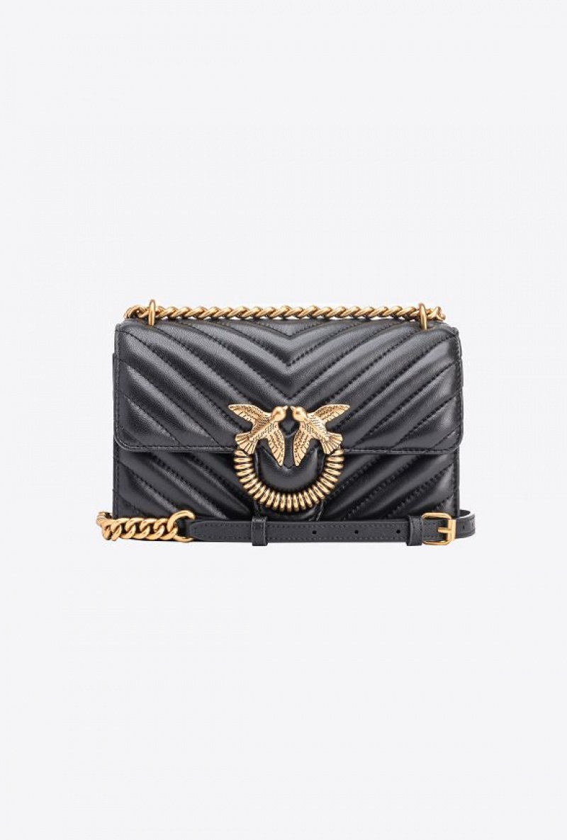 Pinko Mini Love Bag One Chevron Jewel BLACK-ANTIQUE GOLD | SN-PKO32700