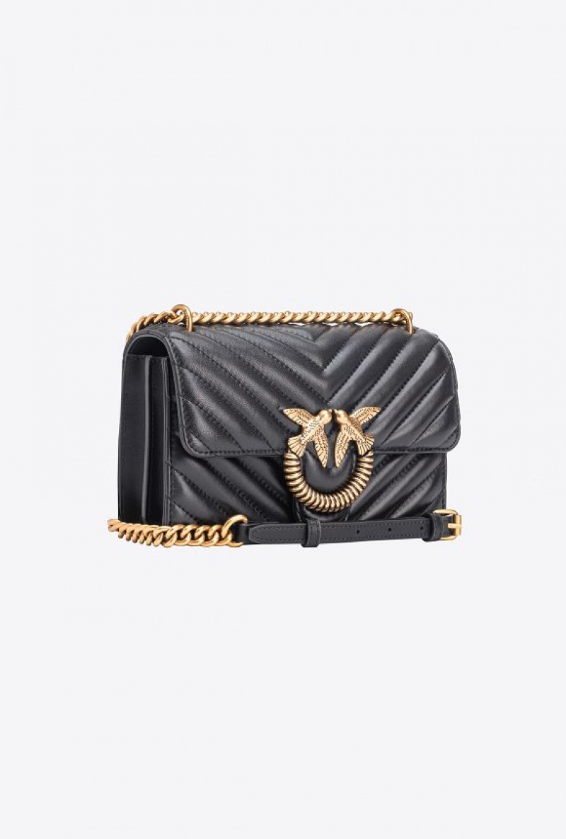 Pinko Mini Love Bag One Chevron Jewel BLACK-ANTIQUE GOLD | SN-PKO32807