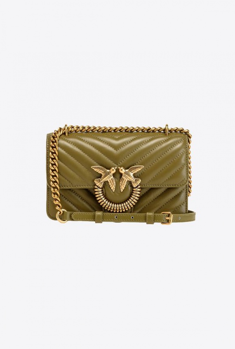 Pinko Mini Love Bag One Chevron Jewel FIR GREEN-ANTIQUE GOLD | SN-PKO32409