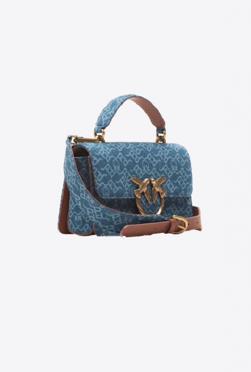 Pinko Mini Love Bag One Light Denim Laser WHITE/DARK BLUE-ANTIQUE GOLD | SN-PKO32574