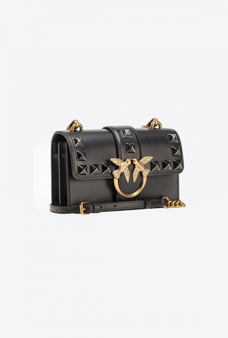 Pinko Mini Love Bag One Painted Studs BLACK-ANTIQUE GOLD | SN-PKO32659