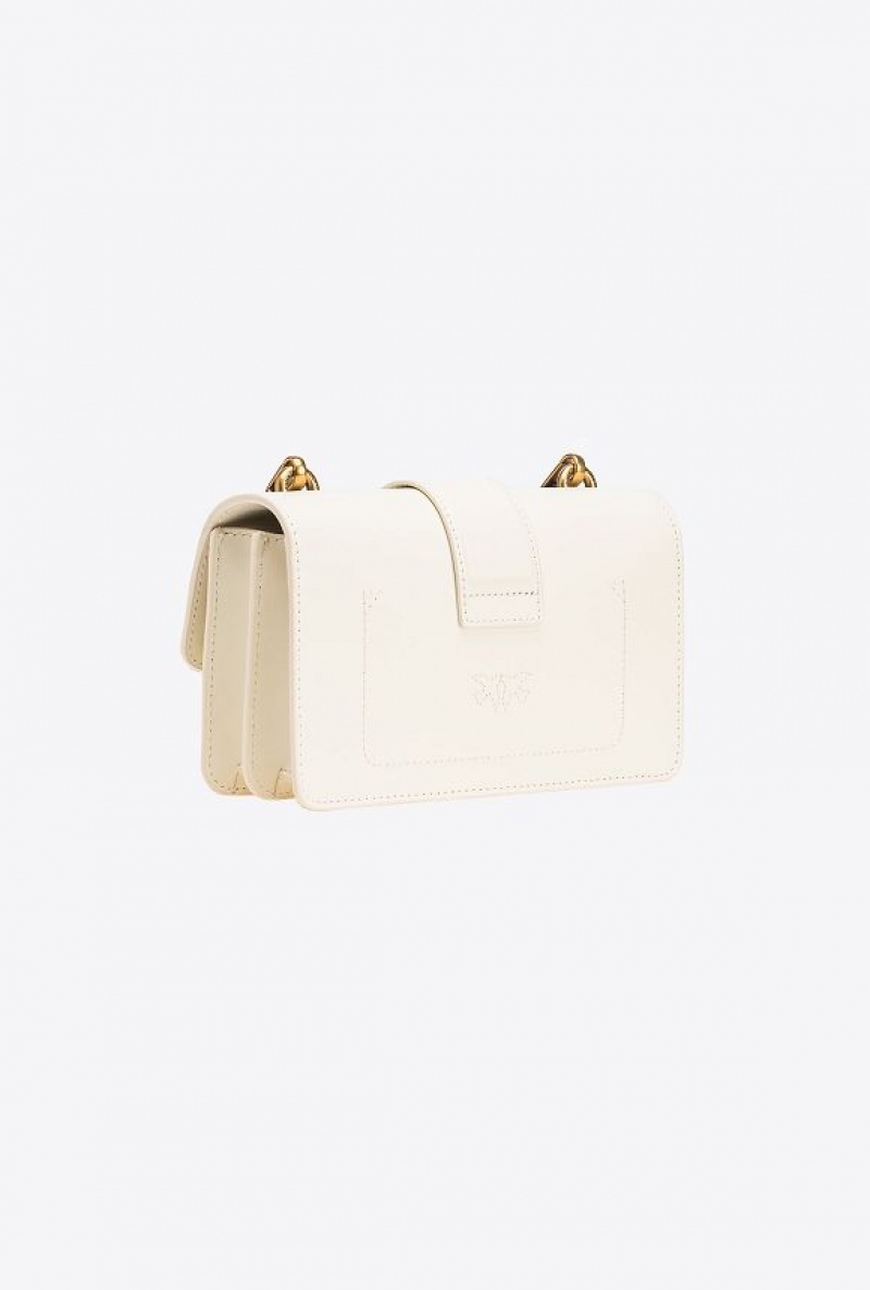 Pinko Mini Love Bag One Painted Studs WHITE+WHITE-ANTIQUE GOLD | SN-PKO32691