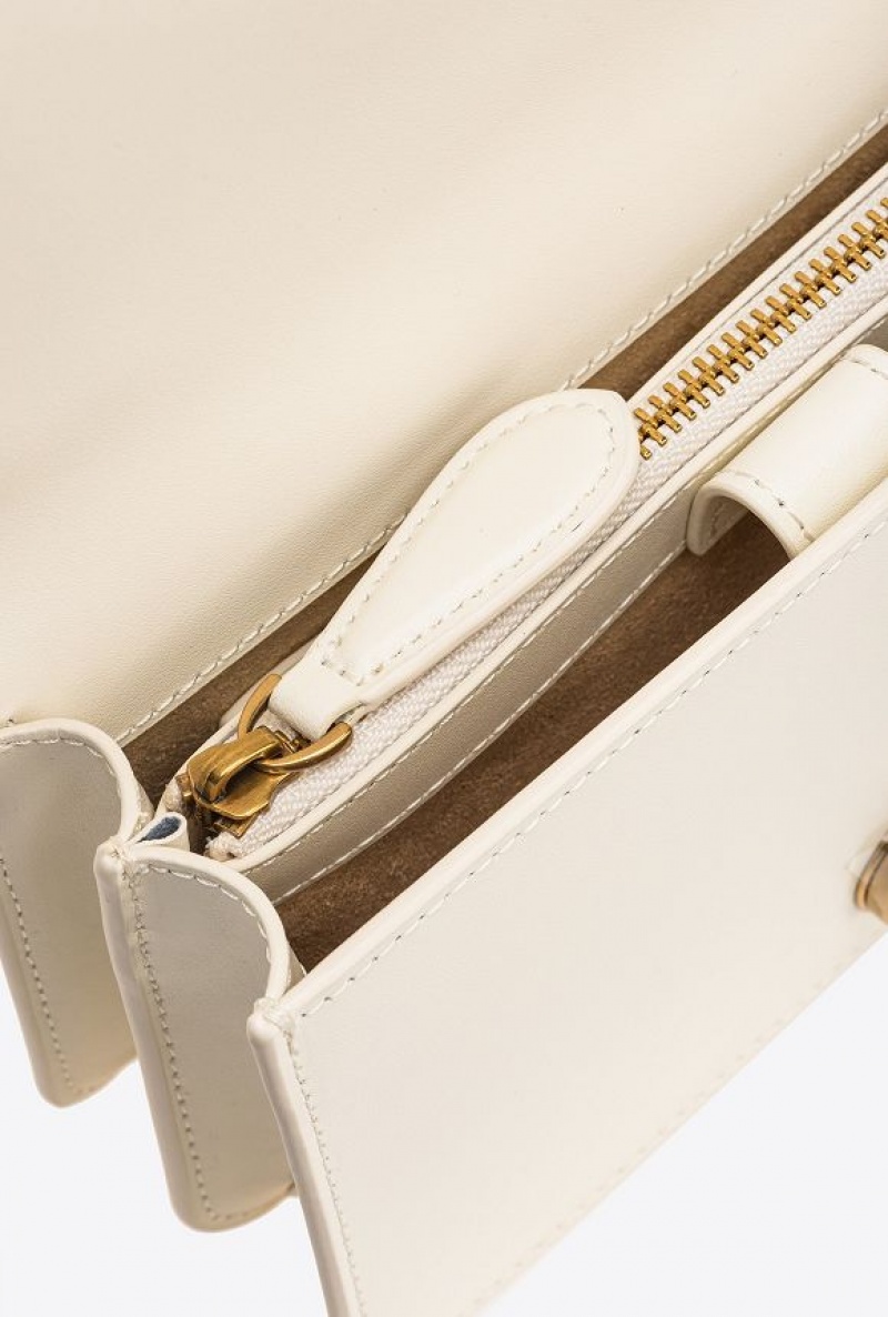 Pinko Mini Love Bag One Painted Studs WHITE+WHITE-ANTIQUE GOLD | SN-PKO32691