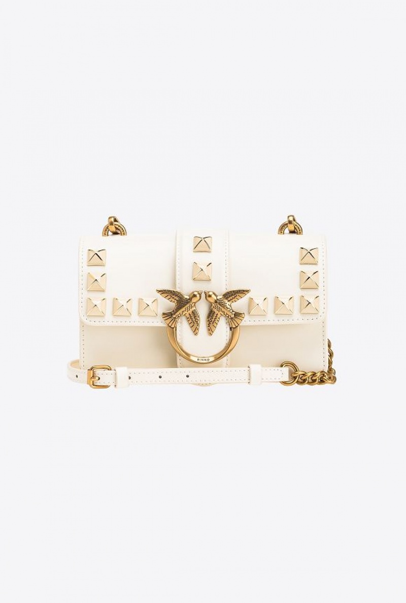 Pinko Mini Love Bag One Painted Studs WHITE+WHITE-ANTIQUE GOLD | SN-PKO32691