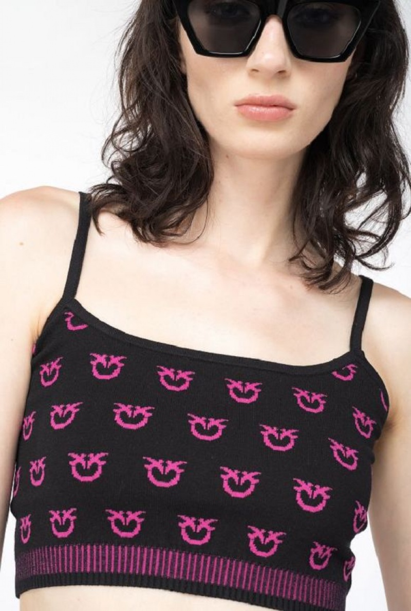 Pinko Monogram Crop Top BLACK/FUCHSIA | SN-PKO33847