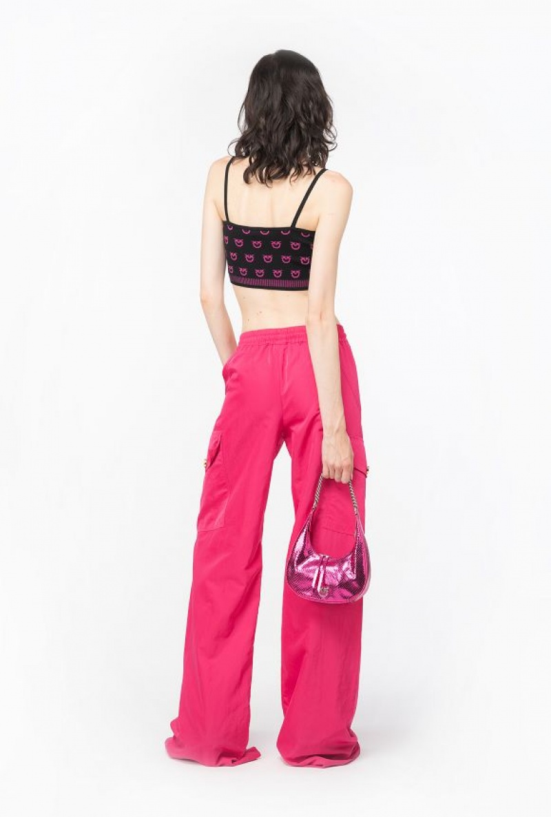 Pinko Monogram Crop Top BLACK/FUCHSIA | SN-PKO33847