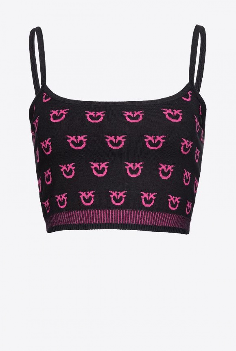 Pinko Monogram Crop Top BLACK/FUCHSIA | SN-PKO33847